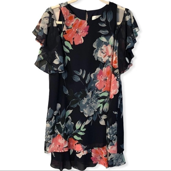 Eliza J Dresses & Skirts - Eliza J floral printed cold-Shoulder shift dress 8